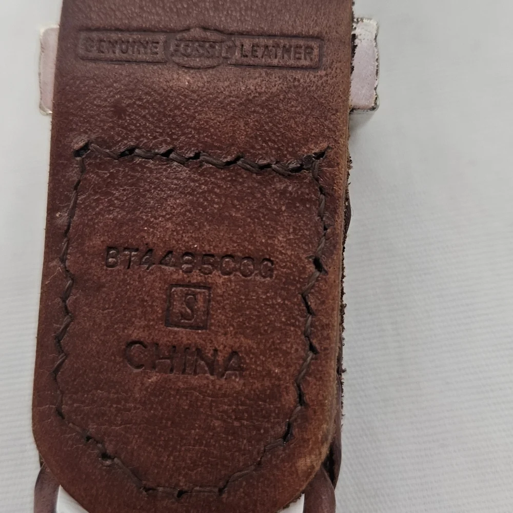 Fossil Brown Braided Leather Western Belt Silver Buckle Small